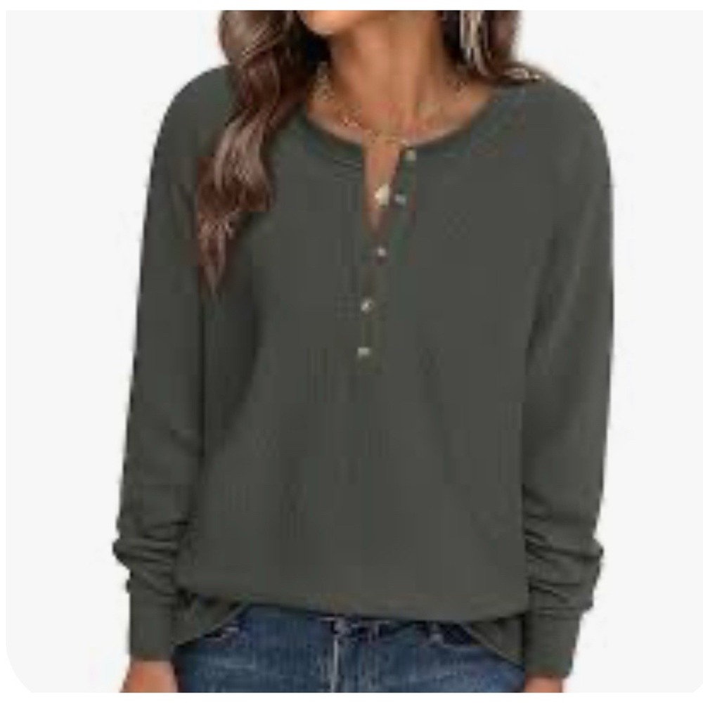 Anrabess Cozy Waffle Stretch Knit Sweater‎ Henley Shirt New XXL Green